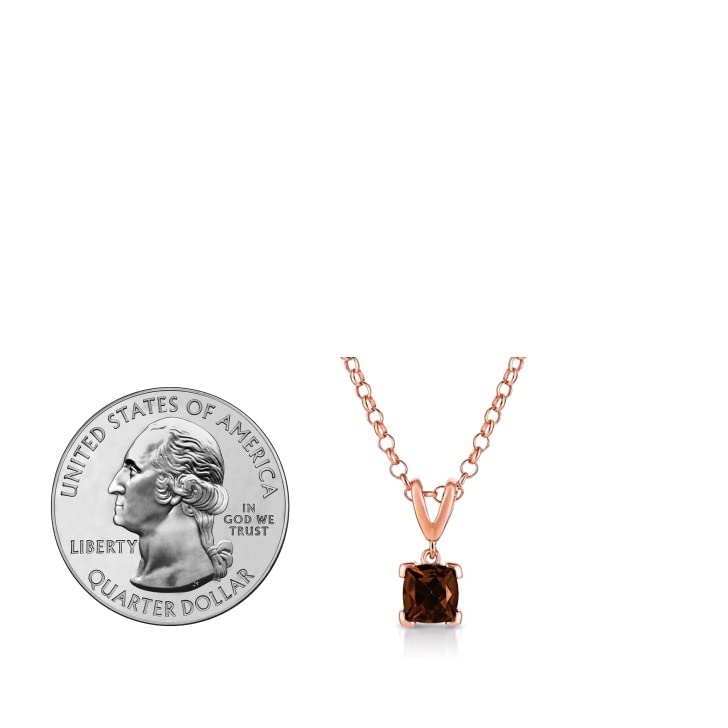 Le Vian 3/4 Carat Brown Smoky Quartz Square Pendant Necklace for Women I 925 Sterling Silver w 14k Rose Gold Plating Pendant for Her I 18 Inch Chain Necklace w Spring Ring Clasp I Cushion Cut Gemstone4