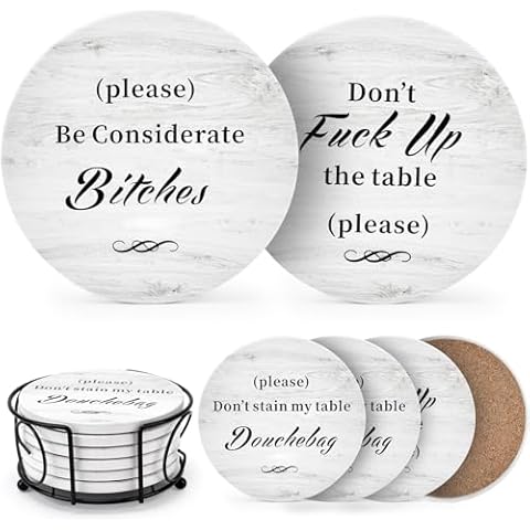 White Elephant Gifts for Adults, Funny Coasters Set of 6 with Holder Christmas Stocking Stuffers for Men Women, Gag Gifts Couples Birthday Housewarming Secret Santa Cool Friend Presents for Her Him Cover