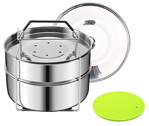 HapWay Stackable Steamer Insert Pans with Upgraded Silicon Handle Sling and Insulation Mat