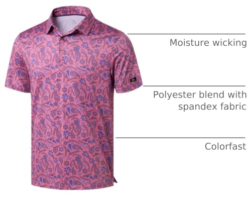 Image of Obla Mens Golf Polo Shirts Short Sleeve Dry Fit Performance Moisture Wicking Casual Print Collared Golf Shirts for Men