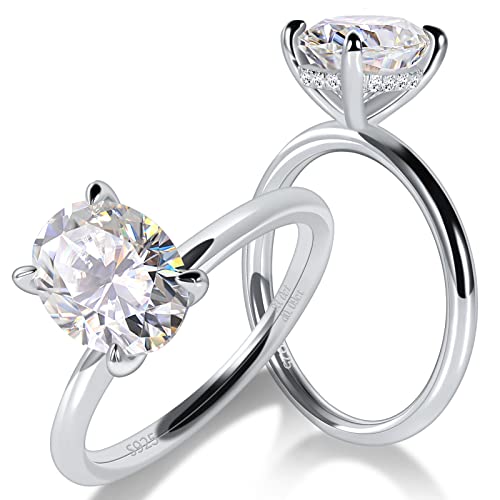 3 Carat Oval Cut Moissanite Engagement Ring for Women 925 Sterling Silver Solitaire Rings D Color Lab Created Diamond Promise Wedding Ring for Her Size 4.5 by Ladylike - Used condition - US$80.43