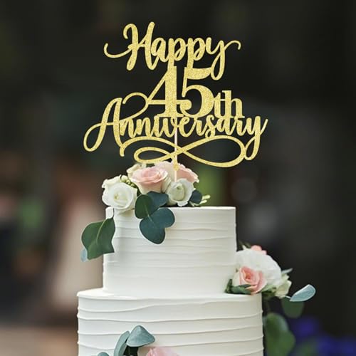 Dxsdgetue Gold Glitter Happy 45th Anniversary Cake Toppers