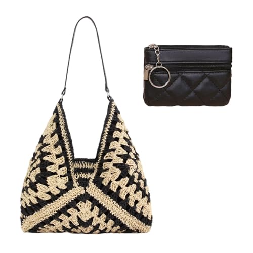 1 Bolso De Paja, 1 Charm De Bolso, Bolso De Rafia De Verano Para Mujer, Bolso Cesta Para Mujer, Bolso De Crochet Para Mujer, Bolso De Playa De Rafia, Bolso Boho