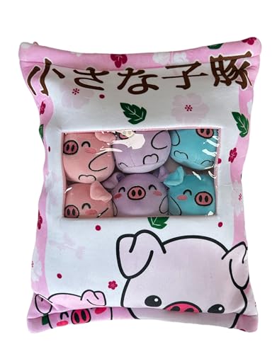 Homadict Coussin Japan Bag avec 6 Peluche Piggy à l'intérieur - Oreiller Doux et Moelleux – 40x33cm - Idée de Cadeau pour Enfants