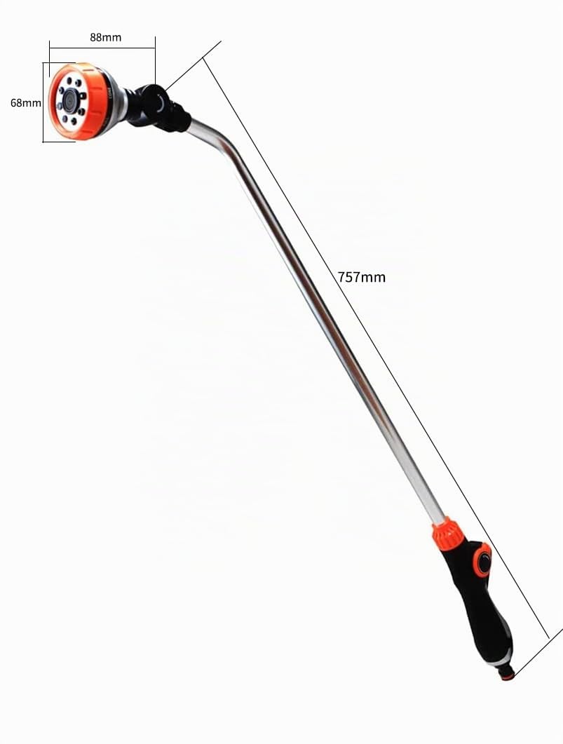 LINZI Pistolet d'Arrosage Jardin, 8 Modes Réglables, Manche Extra Long, Acier Inoxydable et Plastique ABS, Noir