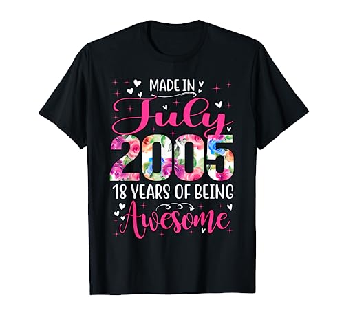 Regalo floral de cumpleaños número 18 para niñas nacidas en julio de 2005 Camiseta