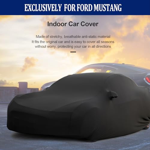 Image of for Ford Mustang Car Cover Indoor,Stretch Satin Indoor Car Cover for Mustang,Dust-Proof Protection Breathable Full Ford Mustang Indoor Car Cover with Luxury Storage Bag,Black