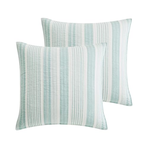 Levtex Home - Aqua Breeze - Quilted Euro Shams Set of Two (26 x 26 in.) - Coastal - Aqua and White - Cotton Fabric