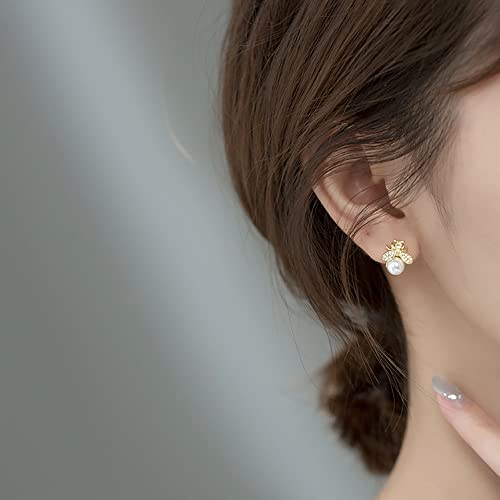 Reffeer Solid 925 Sterling Silver Bumble Bee Stud Earrings for Women Teen Girls Honey Bee Stud Earrings Pearls2