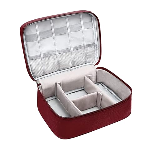 Yellow Weaves Canvas 2 Layer Electronics Accessories Organizer Bag, Cable Organizer Bag, Travel Pouch for Charger, USB Cord, Data Cable, SD Cards, Earphone, Power Bank | Red, 25X18X10CM