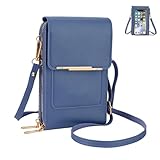 Women's Touch Screen Mobile Phone Messenger Bag, Crossbody Phone Wallet, RFID Touch Screen Crossbody Phone Purse, Anti-Theft Shoulder Strap (Blue)