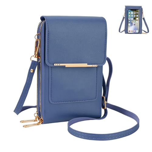 Womens Touch Screen Mobile Phone Messenger Bag Crossbody Phone Wallet RFID Touch Screen Crossbody Phone Purse Anti-Theft Shoulder Strap (Blue)
