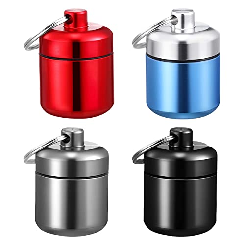 DRERIO 4 Stück Klein Pillendose Schlüsselanhänger Pillenbox Wasserdichte Pillendose Klein Pillenbox Schlüsselanhänger Tablettenbox Döschen für Reise Camping Angeln Speicherung Cover