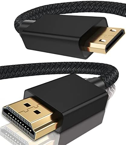 RUXELY Mini HDMI to HDMI Cable 2M,4K 60Hz Mini HDMI Cord,Nylon-braided Mini HDMI Lead Compatible for DSLR Camera,Camcorder,Graphics Video Card,Laptop,Pico Projector,Raspberry Pi Zero W,Neogeo 3
