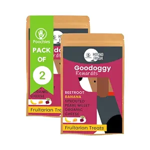 Poochles Goodoggy Rewardits Dog Training Treats - Vegetarian Nutritious Beetroot & Banana 100% Natural Bite-Sized Treat for Puppies & Adult Dogs; Baked Reward for Dogs (Pack of 2)