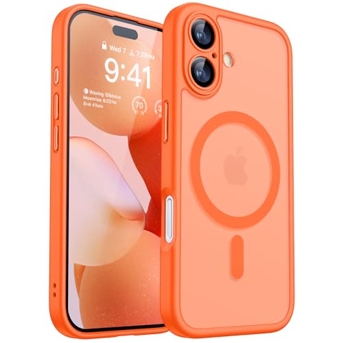 CANSHN iPhone 17 用 ケース Magsafe対応 カメラ周辺保護 ワイヤレス充電 あいふおん 17 用 ケース 耐衝撃 エアガードコーナー 傷つき防止 指紋防止 リング マグネット搭載 半透明マット仕上げ アイフォン17 用 カバー オレンジ