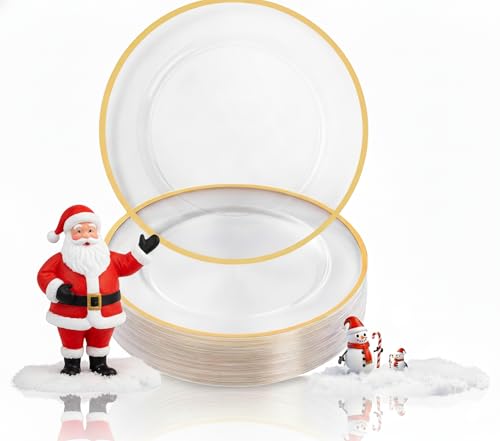 Goodluck 12 Inch Charger Plates, 50 Pack Clear Charger Plates with Gold Trim, Plastic Charger Plate Bulk for Dinner, Wedding, Party, Event Decoration, Clear&Gold Goodluck 12 Inch Charger Plates, 50 Pack Clear Charger Plates with Gold Trim, Plastic Charger Plate Bulk for Dinner, Wedding, Party, Event Decoration, Clear&Gold