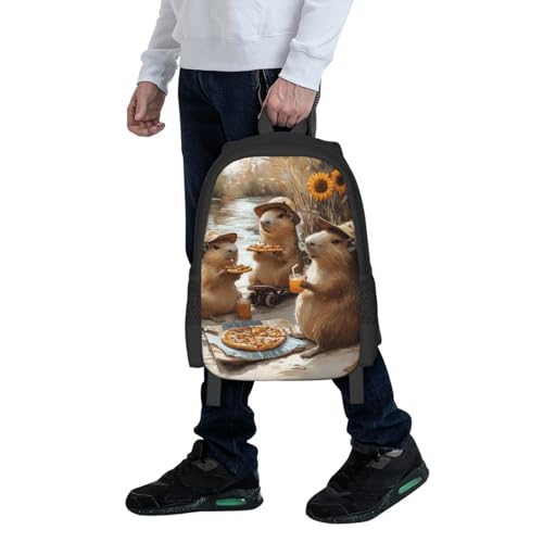 Image of Cute Capybara Print Backpack For Men Women Lightweight Daypack For Daily Commutes Business Travel Hiking