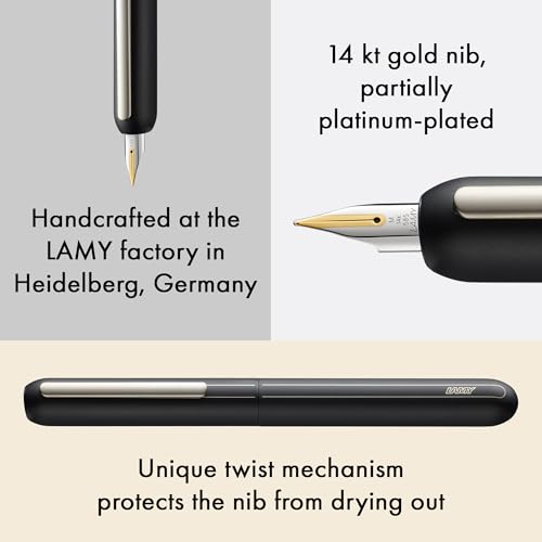 Image of Lamy dialog black - capless fountain pen with twist mechanism - 14 kt gold nib, partially platinum-plated & in size OB - incl. ink cartridge T 10 blue & converter Z 27 - right-handed