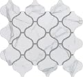 3 Inch Arabesque Pattern Glazed Porcelain Mosaic Wall Floor Tile with Carrara White Grey Marble Look for Flooring, Kitchen Backsplash, Bathroom Shower (5 Sheets)