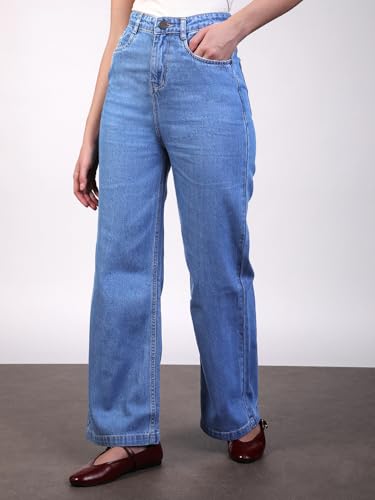 Image of Urbano Fashion Women's High Rise Regular Fit Wide Leg Washed Jeans