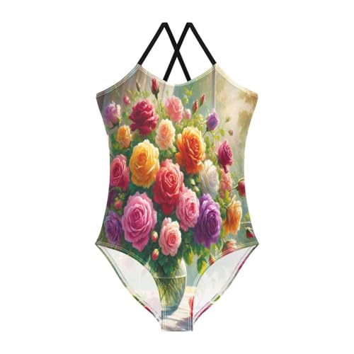 Roses Window Flowers Girls Swimsuit Bathing Suit One Piece Swimsuits Summer Beach Swimwear