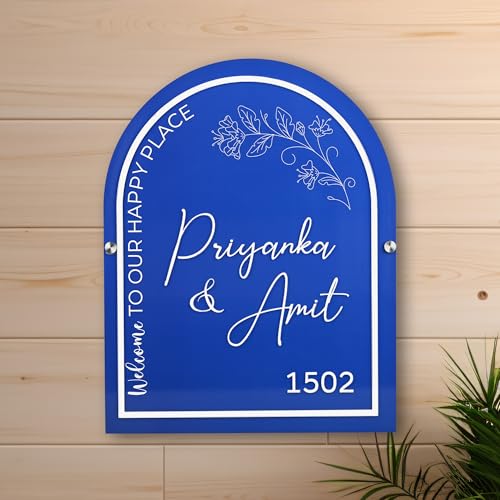 Image of BEE CREATIVE laser Cutting Customise Acrylic Design Name Plate for Home, Office & Indoor Entrance (Our Happy Place) | Modern Acrylic Name Plate for Flats, Apartments & Villas