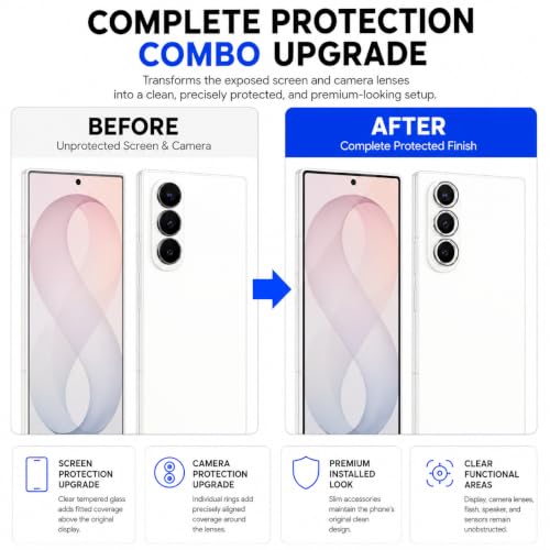 Image of FIRST MART Tempered Glass for Samsung Galaxy Z Fold 8 Ultra 5G with Silver Camera Ring Guard & Installation Kit | HD Clear Edge-to-Edge Screen Protector, Scratch Resistant, Case-Friendly | Pack of 1