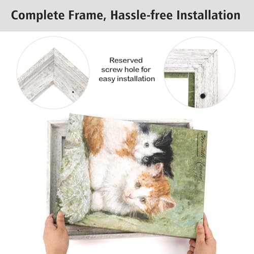 Image of Farmhouse 8x8 Canvas Frame for Wall Art Painting,Distressed White | 0.9 inch Deep,Set of 2,Easy Framing,Floating Frames for Artists Designer Family Prints,Farmhouse Cottage Home Hallway Wall Decor