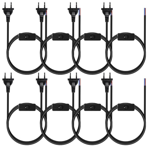 8 cables con interruptor y enchufe, 1,8 m cable de alimentación con interruptor, 2 cables, 0,75 mm², enchufe europeo cable de alimentación para lámparas iluminantes(Negro)