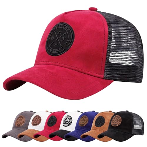 Enwokran Baseball Cap Mens Embroidery Hats Unisex Hip Hop Trucker Caps Adjustable Mesh Back UPF 50+ UV Protection Summer Sun Hat Sports Cap (Red)