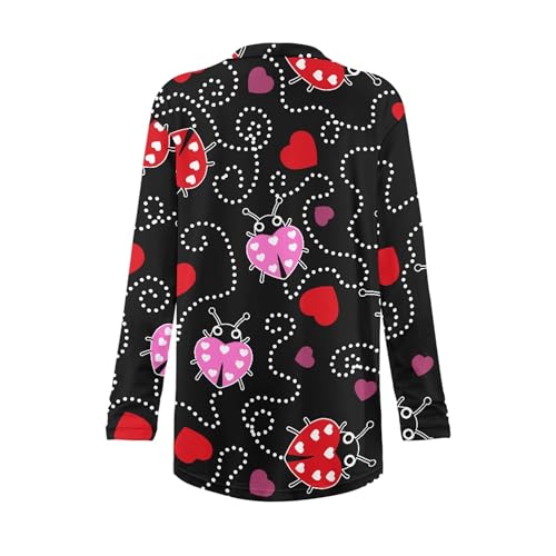 Image of Forchrinse Red Ladybug Cardigan for Women Causal Long Sleeve Open Front Cardigans Sweater Fashion 2024 Fall Coat with Pockets