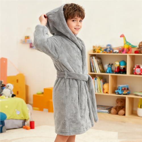 Image of Boys Girls Bathrobes,Toddler Boy Girl Robes,Children's Plush Soft Coral Fleece Hooded Pajamas Sleepwear for Kids