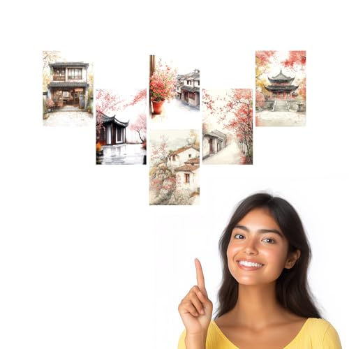 Image of SiddArtify Asian Architecture Wall Art Poster Print Set - Watercolor Building Prints for Living Room Bedroom Office Decor - Set of 2-4x6 Inch - Board (Pack of 6) - Sticker (Pack of 6)