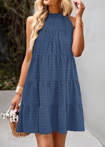 Image of KIRUNDO Summer Sundresses for Women Halter Dress Babydoll | Spring Sleeveless Halter Top, Flowy Tiered Pleated, Western Cute Country Concert, Beach Wedding Guest Vacation Cruise Dress