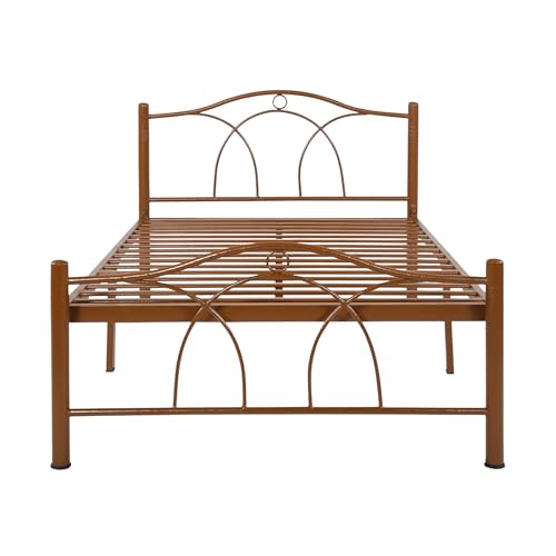 Image of Alto Metal Single Size Bed Without Storage | Wrought Iron Single Bed with Headboard & Footboard| Sturdy Powder Coated Platform Cot for Bedroom, Living Room, (Alto Brown)