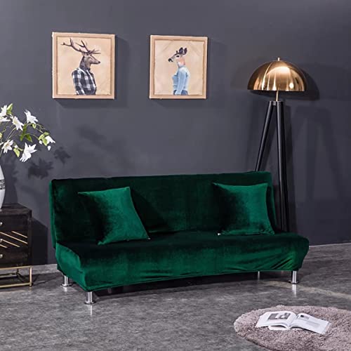 SFYZ HOME Velvet Armless Futon Slipcover,Stretch Silver Fox futon Cover, Modern Solid Color Sofa Bed Cover for for Futon Folding Bed Sofa (Dark Green,M-61-72.8in/155-185cm)
