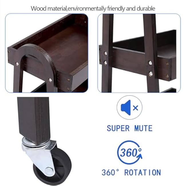 3 Tier Rolling Craft Cart Slim Rolling Storage Cart Wooden Cart on Wheels Bathroom Organizer Rolling Utility Cart Mobile Shelving Unit for Kitchen Bathroom Laundry Narrow Places (Black)-aRE3aZTy