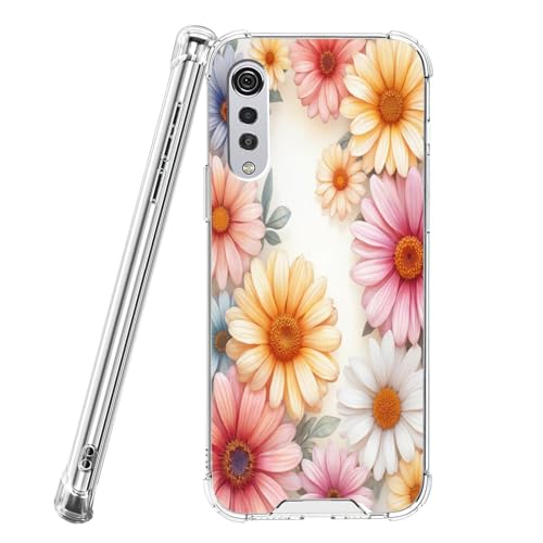 ZHONGWEI Clear Phone Case Compatible with LG G5 G6 G7 ThinQ G8 ThinQ G8X ThinQ K4 K7 K8 K10 K20 with Flower-CQ54 Pattern,Four Corners Shockproof Bumper.
