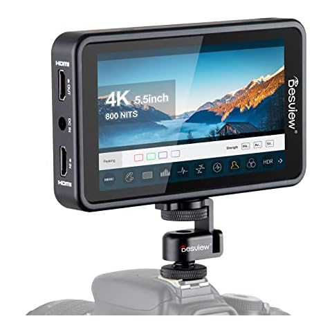 Desview R5II Camera Field Monitor,5.5 inch 1920 * 1080 IPS Full Touch Screen 4K HDMI Director AC Monitor with Hot Shoe Mount and Sunshade Cover