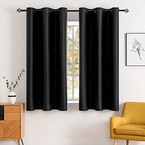 MIULEE Blackout Curtains Room Darkening Thermal Insulated Drapes Solid Window Treatment Set Grommet Top Light Blocking Curtain for Living Room/Bedroom 2 Panels 42 x 63 inch, Black