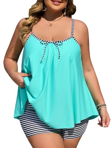 Summer Mae Plus Size Swimsuits for Women Two Piece Tankini Sets Tummy Control Bathing Suit Swimwear with Shorts