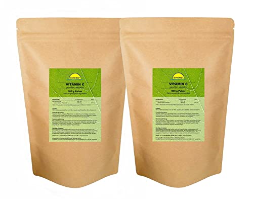 Vitamin C Pulver (gepuffert, säurefrei), 1kg (2x 500 g) im umweltfreundlichen Beutel aus Kraftpapier, Bonemis® Cover