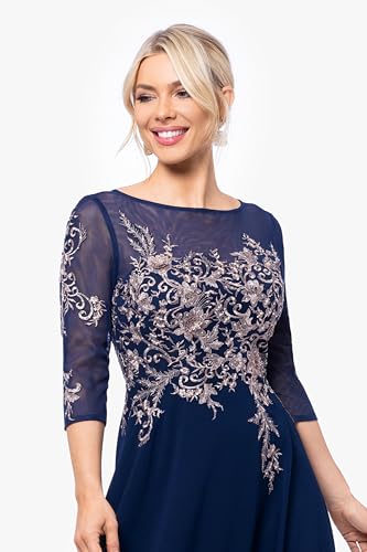 Betsy & Adam Women's Long 3/4 Sleeve Embroidered Chiffon Gown4