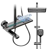 YJYAJIE Colonna Doccia con Miscelatore, Set Doccia con Soffione e Doccetta Quadrato, Getto, Display a LED, Rubinetto Vasca da Bagno, Altezza Regolabile