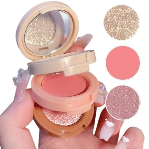 3-in-1 Blusher Highlighter Eyeshadow Palette, Pink Shimmer | Stackable Compact, Glitter Finish, Portable Mirror, Multi-Use Makeup, Travel Friendly-image-15
