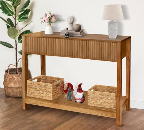 Fluted Console Table with Storage, 48" Long Entryway Slim Sofa