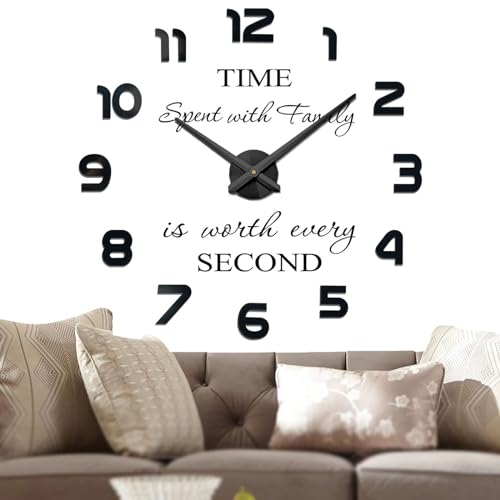 VANGOLD Mute DIY Reloj de Pared sin Marco Espejo Grande 3D Sticker 2 años de garantía (Negro)