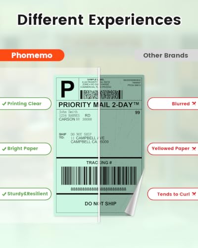 Image of Phomemo 4x6 Green Thermal Label, Shipping Labels Pack of 250 4x6 Roll Labels, Compatible with Phomemo, Zebra, Rollo, Jadens and Other Thermal Printers