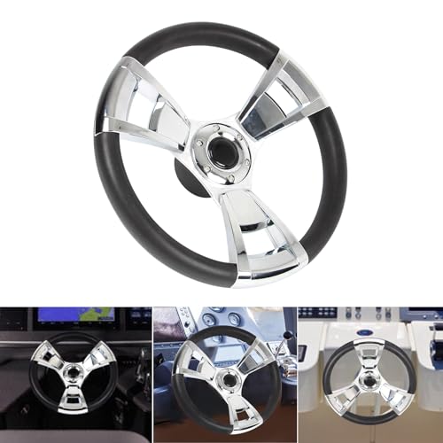 image for YEHICY 13.8 Inch Boat Steering Wheel Glossy Polished Aluminum Spokes�